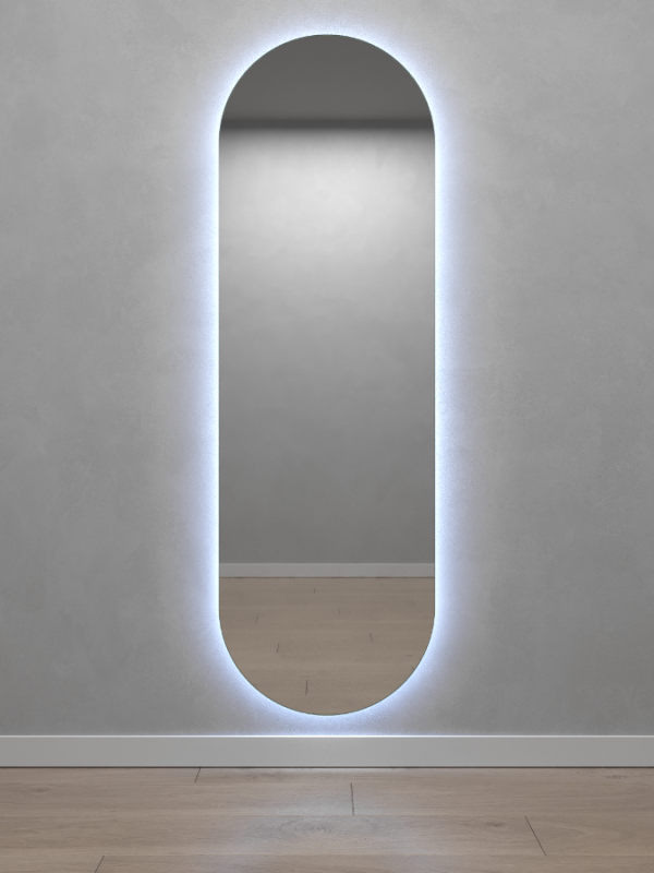 Овальное зеркало 176x56 см, с холодной подсветкой